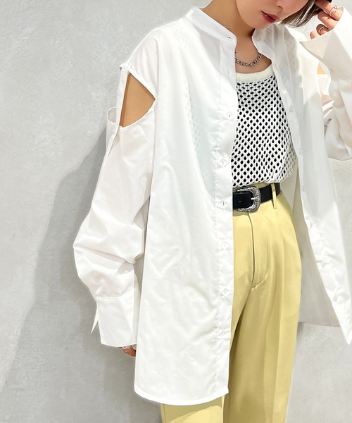 apres jour mignon(アプレジュールミニョン)の「肩開きシャツ【ZOZOTOWN限定アイテム】(シャツ/ブラウス・レディース・ブラック/ネイビー/オフホワイト/ピンク・X-LARGE/フリー)」の7枚目の写真