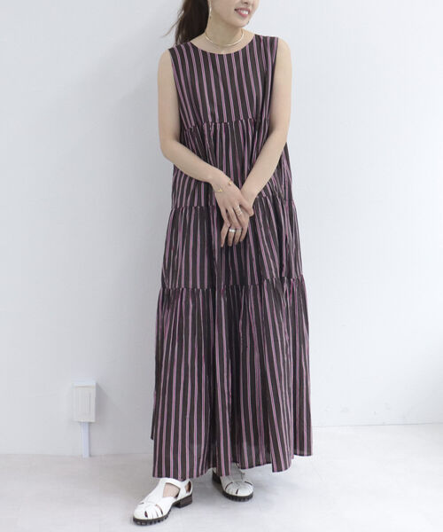 fredy emue（フレディエミュ）の「ストライプ2WAYティアードワンピース（ワンピース・レディース・ベージュ系その他/パープル系その他2・FREE）」の11枚目の写真