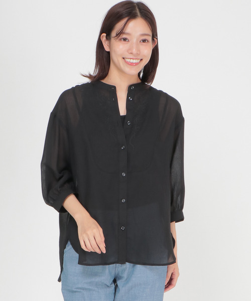 LBC（エルビーシー）の「シアー刺繍シャツ（シャツ/ブラウス・レディース・ブラック/ダークグリーン/ベージュ・M/L）」の2枚目の写真