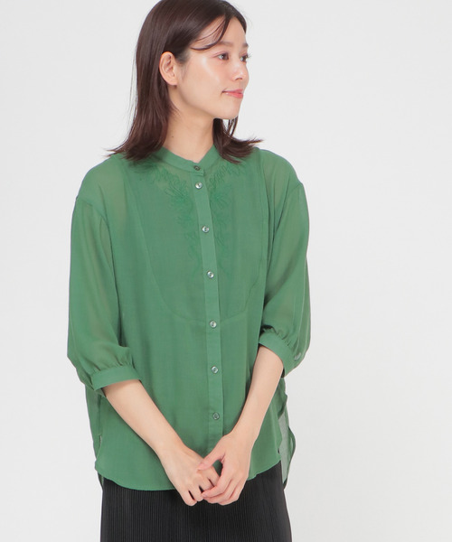 LBC（エルビーシー）の「シアー刺繍シャツ（シャツ/ブラウス・レディース・ブラック/ダークグリーン/ベージュ・M/L）」の3枚目の写真