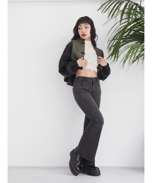 jouetie(ジュエティ)の「シャーリングクロップドブラウス(シャツ/ブラウス・レディース・ブラック/パープル/オフホワイト/イエロー・MEDIUM)」の8枚目の写真