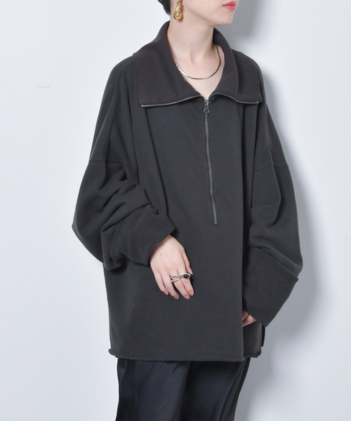 CITYSHOP（シティーショップ）の「ZIP UP スウェット SHIRT：カットソー（Tシャツ/カットソー・レディース・ホワイト/チャコールグレー・FREE）」の2枚目の写真