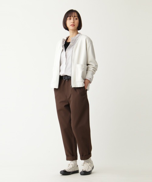 MHL. ドライコットンリネンループバックジップカーディガン MHL./DRY COTTON LINEN LOOPBACK ZIP CARDIGAN (KHAKI)