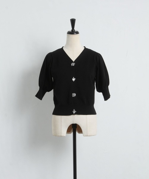 tocco closet（トッコ　クローゼット）の「クリアビジュー装飾パフスリーブカーディガン（カーディガン/ボレロ・レディース・ブラック/ブルー・M）」の13枚目の写真