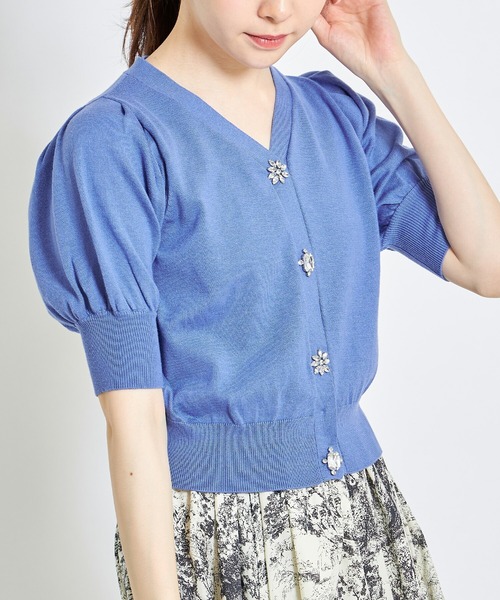 tocco closet（トッコ　クローゼット）の「クリアビジュー装飾パフスリーブカーディガン（カーディガン/ボレロ・レディース・ブラック/ブルー・M）」の10枚目の写真
