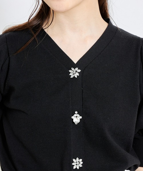tocco closet（トッコ　クローゼット）の「クリアビジュー装飾パフスリーブカーディガン（カーディガン/ボレロ・レディース・ブラック/ブルー・M）」の15枚目の写真