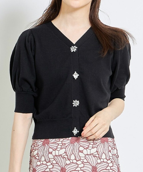 tocco closet（トッコ　クローゼット）の「クリアビジュー装飾パフスリーブカーディガン（カーディガン/ボレロ・レディース・ブラック/ブルー・M）」の21枚目の写真