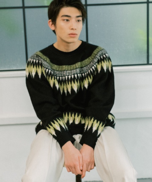 WHIMSIC（ウィムジック）の「【UNISEX】フェアアイルパターンニットプルオーバー（ニット/セーター・メンズ・ホワイト/ブラック/ネイビー・FREE）」の13枚目の写真