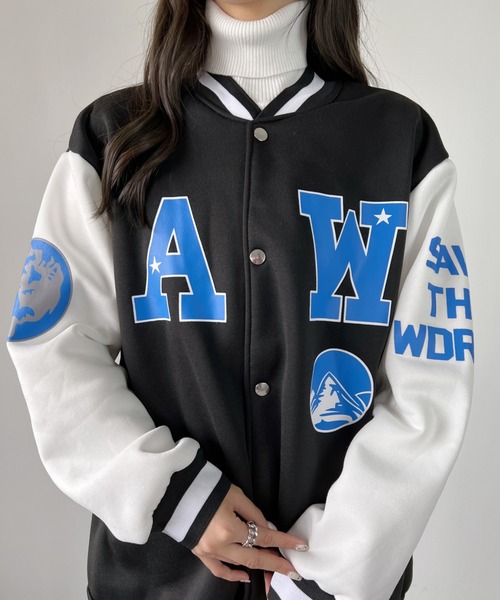 CLEA(クレア)の「ロゴプリントオーバーサイズスタジャン(スタジャン・レディース・ホワイト/ブルー・FREE)」の5枚目の写真