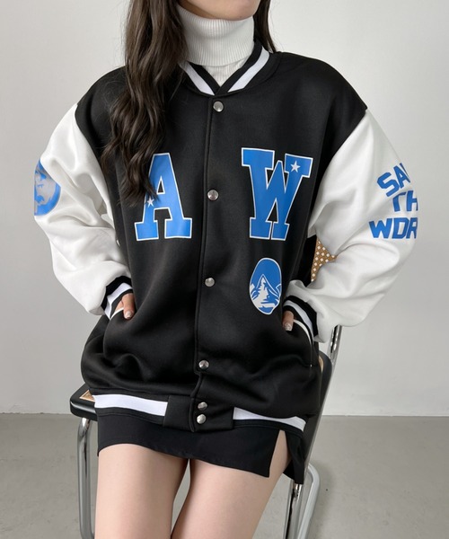 CLEA(クレア)の「ロゴプリントオーバーサイズスタジャン(スタジャン・レディース・ホワイト/ブルー・FREE)」の9枚目の写真