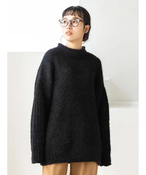 CRAFT STANDARD BOUTIQUE（クラフトスタンダードブティック）の「バスケット編スタンドネックチュニック　◆（ニット/セーター・レディース・チャコールグレー/ダークグリーン/ブラック/グレイッシュベージュ・FREE）」の6枚目の写真