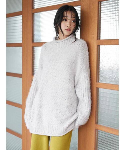 CRAFT STANDARD BOUTIQUE（クラフトスタンダードブティック）の「バスケット編スタンドネックチュニック　◆（ニット/セーター・レディース・チャコールグレー/ダークグリーン/ブラック/グレイッシュベージュ・FREE）」の7枚目の写真