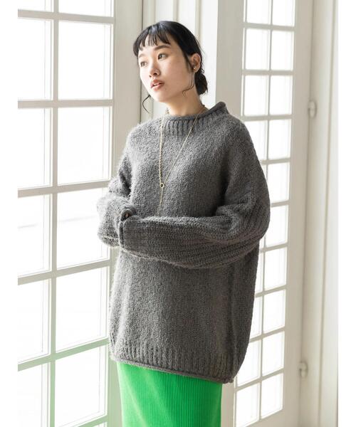 CRAFT STANDARD BOUTIQUE（クラフトスタンダードブティック）の「バスケット編スタンドネックチュニック　◆（ニット/セーター・レディース・チャコールグレー/ダークグリーン/ブラック/グレイッシュベージュ・FREE）」の9枚目の写真