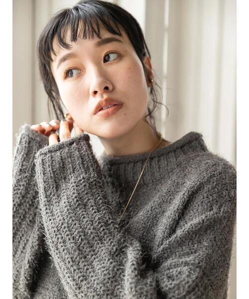 CRAFT STANDARD BOUTIQUE（クラフトスタンダードブティック）の「バスケット編スタンドネックチュニック　◆（ニット/セーター・レディース・チャコールグレー/ダークグリーン/ブラック/グレイッシュベージュ・FREE）」の12枚目の写真