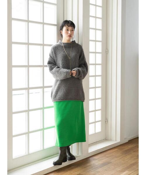 CRAFT STANDARD BOUTIQUE（クラフトスタンダードブティック）の「バスケット編スタンドネックチュニック　◆（ニット/セーター・レディース・チャコールグレー/ダークグリーン/ブラック/グレイッシュベージュ・FREE）」の13枚目の写真