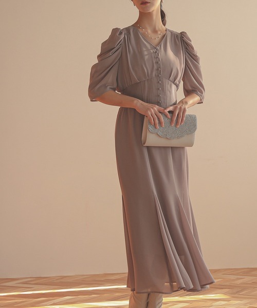 kana コーデュロイ チョーカー風 ボリューム袖 シアー M ワンピ 結婚式 kana コーデュロイ チョーカー風 ボリューム袖 シアー M ワンピ 結婚式