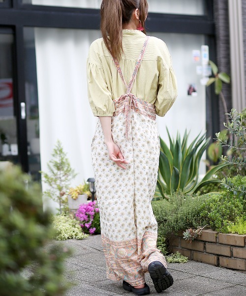 チチカカ（チチカカ）の「エコフレンドリー フロルブロックプリントサロペットパンツ（サロペット/オーバーオール・レディース・イエロー/ブルー/アイボリー・FREE）」の5枚目の写真