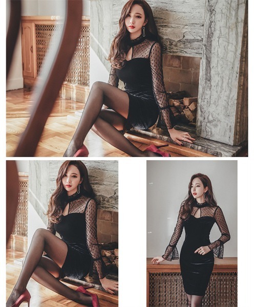 おしゃれスタ(オシャレスタ)の「上品シックフリル袖レースドレス(ドレス・レディース・ブラック・S/M/L/XL)」の14枚目の写真