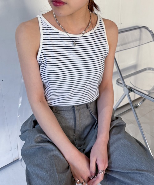 EPIMI E'PIMMY（エピミエピミー）の「カップ付きボーダータンク（タンクトップ・レディース・オートミール/ブラック/ブラック系その他/オフホワイト・MEDIUM）」の2枚目の写真