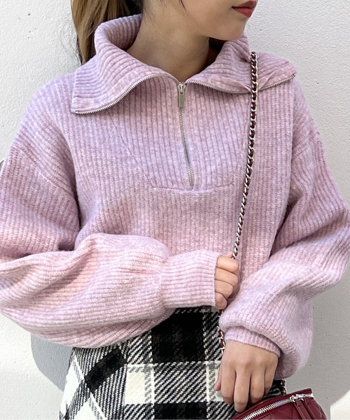 one way（ワンウェイ）の「メランジ片畦フロントファスナーニット（ニット/セーター・レディース・ライトグリーン/ホワイト/ライトブルー/ライトピンク・FREE）」の4枚目の写真