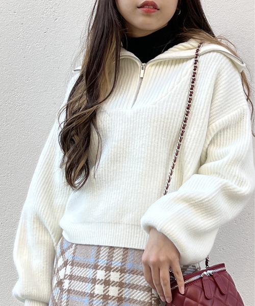 one way（ワンウェイ）の「メランジ片畦フロントファスナーニット（ニット/セーター・レディース・ライトグリーン/ホワイト/ライトブルー/ライトピンク・FREE）」の2枚目の写真