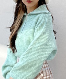 one way | メランジ片畦フロントファスナーニット(ニット/セーター)