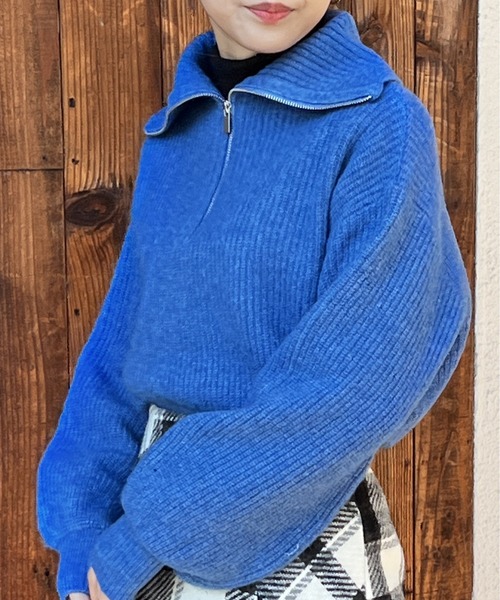 one way（ワンウェイ）の「メランジ片畦フロントファスナーニット