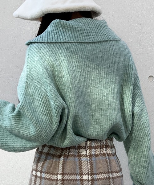 one way（ワンウェイ）の「メランジ片畦フロントファスナーニット（ニット/セーター・レディース・ライトグリーン/ホワイト/ライトブルー/ライトピンク・FREE）」の7枚目の写真