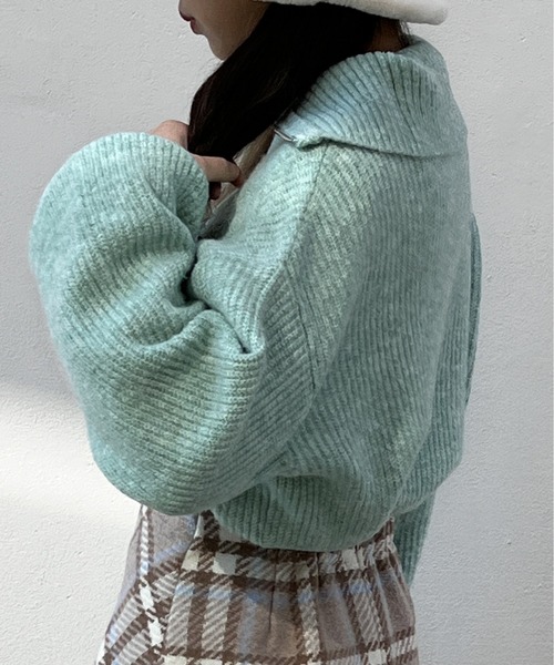 one way（ワンウェイ）の「メランジ片畦フロントファスナーニット（ニット/セーター・レディース・ライトグリーン/ホワイト/ライトブルー/ライトピンク・FREE）」の6枚目の写真