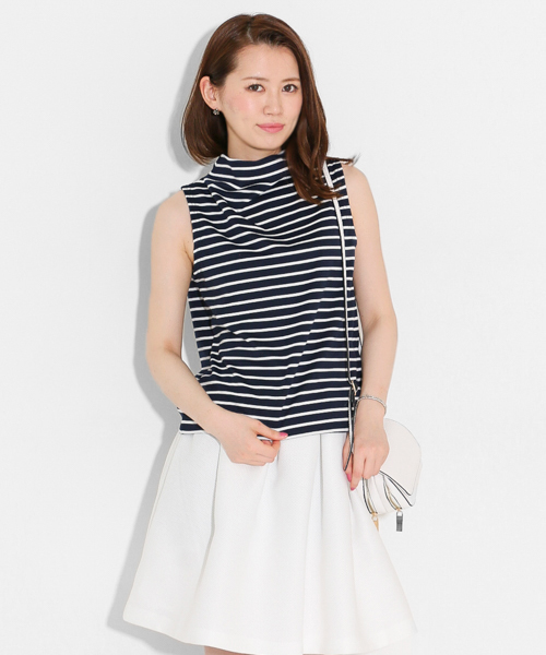 SENSE OF PLACE by URBAN RESEARCH（センスオブプレイスバイアーバンリサーチ）の「ボトルネックボーダープルオーバー（Tシャツ/カットソー・レディース・ホワイト/グレー/ネイビー・FREE）」の3枚目の写真