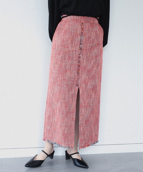 Ray BEAMS（レイビームス）の「Ray BEAMS / ツイード ロング タイトスカート（スカート・レディース・レッド/グリーン・0/1）」の4枚目の写真