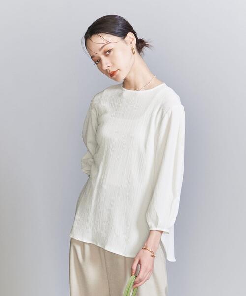 BEAUTY&YOUTH UNITED ARROWS(ビューティーアンドユースユナイテッドアローズ)の「楊柳 ラウンドヘム プルオーバー -ウォッシャブル-(Tシャツ/カットソー・レディース・ネイビー/ベージュ/オフホワイト・FREE)」の2枚目の写真
