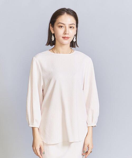 BEAUTY&YOUTH UNITED ARROWS(ビューティーアンドユースユナイテッドアローズ)の「楊柳 ラウンドヘム プルオーバー -ウォッシャブル-(Tシャツ/カットソー・レディース・ネイビー/ベージュ/オフホワイト・FREE)」の4枚目の写真