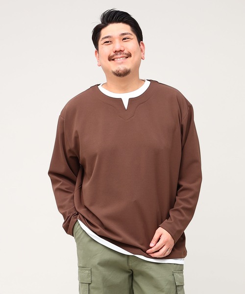 B&T CLUB(ビーティークラブ)の「フェイクレイヤード 長袖 Tシャツ(Tシャツ/カットソー・メンズ・ブラック/ブラウン/カーキ・X3(6L~7L)/X1(3L~4L)/X4(8L~9L)/X2(4L~5L))」の3枚目の写真