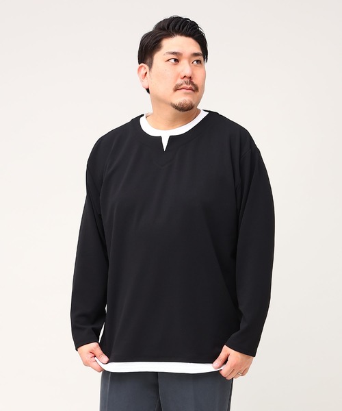 B&T CLUB(ビーティークラブ)の「フェイクレイヤード 長袖 Tシャツ(Tシャツ/カットソー・メンズ・ブラック/ブラウン/カーキ・X3(6L~7L)/X1(3L~4L)/X4(8L~9L)/X2(4L~5L))」の2枚目の写真