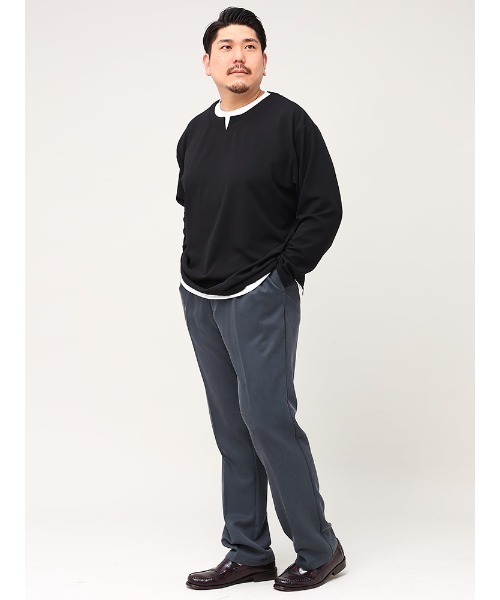 B&T CLUB(ビーティークラブ)の「フェイクレイヤード 長袖 Tシャツ(Tシャツ/カットソー・メンズ・ブラック/ブラウン/カーキ・X3(6L~7L)/X1(3L~4L)/X4(8L~9L)/X2(4L~5L))」の4枚目の写真