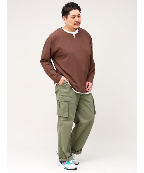B&T CLUB(ビーティークラブ)の「フェイクレイヤード 長袖 Tシャツ(Tシャツ/カットソー・メンズ・ブラック/ブラウン/カーキ・X3(6L~7L)/X1(3L~4L)/X4(8L~9L)/X2(4L~5L))」の5枚目の写真