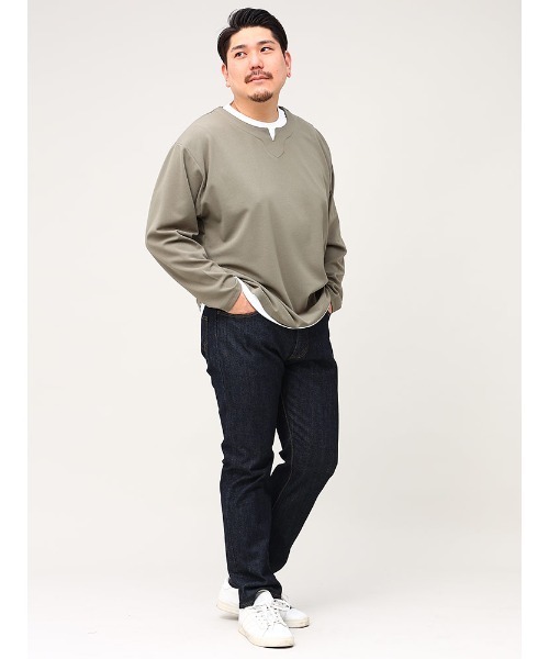 B&T CLUB(ビーティークラブ)の「フェイクレイヤード 長袖 Tシャツ(Tシャツ/カットソー・メンズ・ブラック/ブラウン/カーキ・X3(6L~7L)/X1(3L~4L)/X4(8L~9L)/X2(4L~5L))」の6枚目の写真