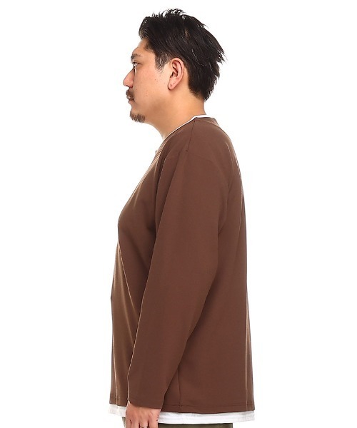 B&T CLUB(ビーティークラブ)の「フェイクレイヤード 長袖 Tシャツ(Tシャツ/カットソー・メンズ・ブラック/ブラウン/カーキ・X3(6L~7L)/X1(3L~4L)/X4(8L~9L)/X2(4L~5L))」の7枚目の写真