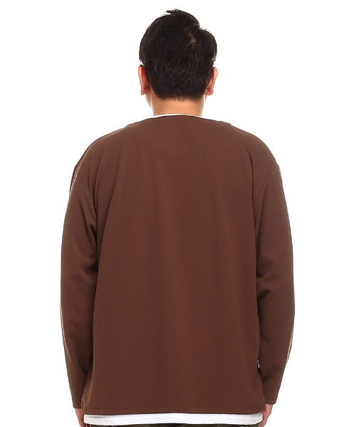 B&T CLUB(ビーティークラブ)の「フェイクレイヤード 長袖 Tシャツ(Tシャツ/カットソー・メンズ・ブラック/ブラウン/カーキ・X3(6L~7L)/X1(3L~4L)/X4(8L~9L)/X2(4L~5L))」の8枚目の写真