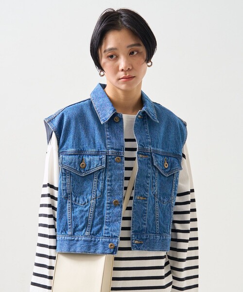 FREAK'S STORE(フリークスストア)の「デニムカモショートベスト(ベスト・レディース・ブルー/カモフラージュ・フリ-)」の2枚目の写真