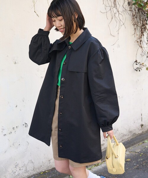 PUBLUX（パブリュクス）の「▽PUBLUX/パブリュクス ヨーク切替ワンピースコート（トレンチコート・レディース・ブラック/ベージュ・ﾌﾘ-）」の7枚目の写真