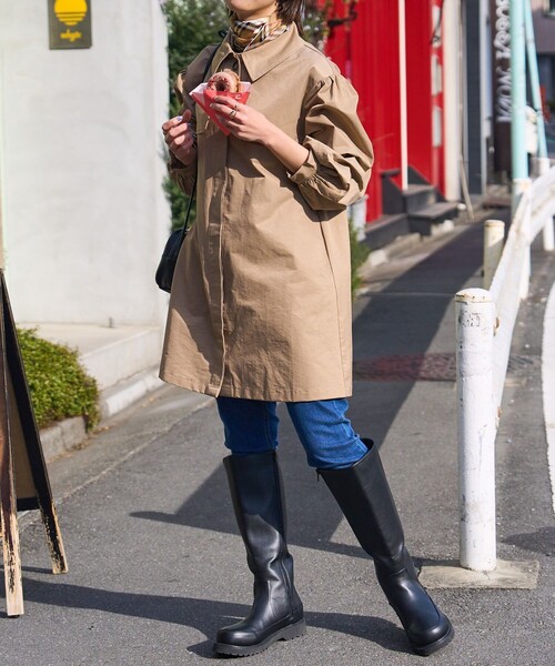 PUBLUX（パブリュクス）の「▽PUBLUX/パブリュクス ヨーク切替ワンピースコート（トレンチコート・レディース・ブラック/ベージュ・ﾌﾘ-）」の9枚目の写真