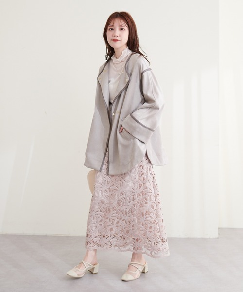 natural couture(ナチュラルクチュール)の「お上品ミドル丈トッパーコート(ノーカラーコート・レディース・サックスブルー/ライトベージュ/グレイッシュベージュ/ミント・FREE)」の19枚目の写真