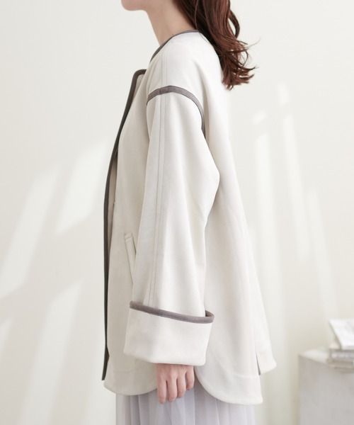 natural couture(ナチュラルクチュール)の「お上品ミドル丈トッパーコート(ノーカラーコート・レディース・サックスブルー/ライトベージュ/グレイッシュベージュ/ミント・FREE)」の21枚目の写真