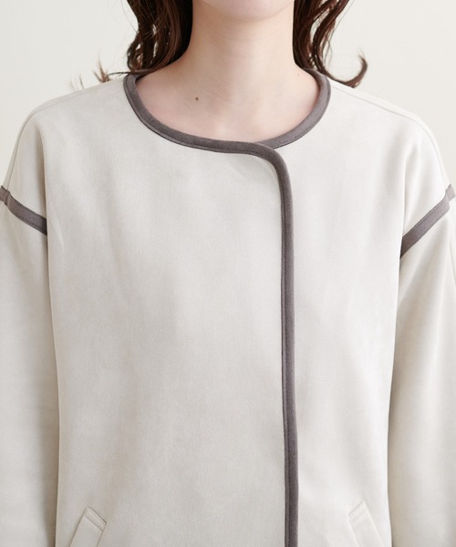 natural couture(ナチュラルクチュール)の「お上品ミドル丈トッパーコート(ノーカラーコート・レディース・サックスブルー/ライトベージュ/グレイッシュベージュ/ミント・FREE)」の13枚目の写真