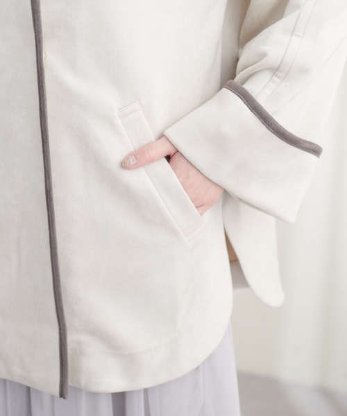 natural couture(ナチュラルクチュール)の「お上品ミドル丈トッパーコート(ノーカラーコート・レディース・サックスブルー/ライトベージュ/グレイッシュベージュ/ミント・FREE)」の18枚目の写真