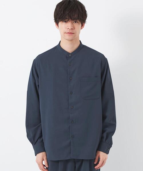 green label relaxing（グリーンレーベルリラクシング）の「クリスプツイル ジャストルーズ バンドカラー シャツ -ストレッチ・防シワ・接触冷感・吸水速乾-（シャツ/ブラウス・メンズ・ケリー/ネイビー・XL/L/M/S）」の4枚目の写真