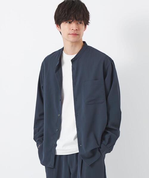 green label relaxing（グリーンレーベルリラクシング）の「クリスプツイル ジャストルーズ バンドカラー シャツ -ストレッチ・防シワ・接触冷感・吸水速乾-（シャツ/ブラウス・メンズ・ケリー/ネイビー・XL/L/M/S）」の7枚目の写真