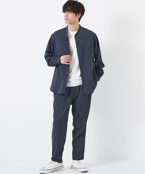 green label relaxing（グリーンレーベルリラクシング）の「クリスプツイル ジャストルーズ バンドカラー シャツ -ストレッチ・防シワ・接触冷感・吸水速乾-（シャツ/ブラウス・メンズ・ケリー/ネイビー・XL/L/M/S）」の8枚目の写真